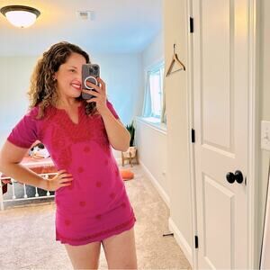 Tuckernuck Roller Rabbit Pink Floral Embroidered Mini Dress XS